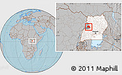 Gray Location Map of Bugahya, highlighted country, highlighted parent region, hill shading
