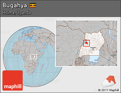 Gray Location Map of Bugahya, highlighted country, hill shading
