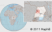 Gray Location Map of Bugahya, highlighted country, hill shading
