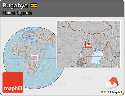Gray Location Map of Bugahya, highlighted parent region, hill shading