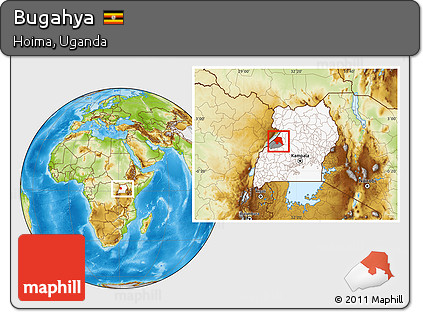 Physical Location Map of Bugahya, highlighted country, highlighted parent region, within the entire country