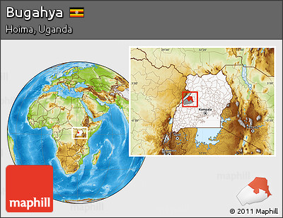Physical Location Map of Bugahya, highlighted country, highlighted parent region, within the entire country