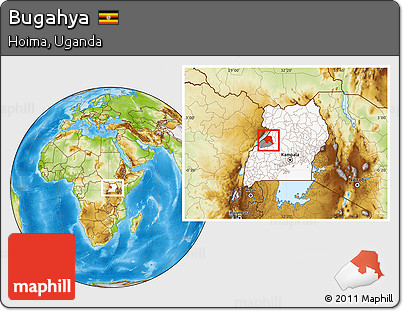 Physical Location Map of Bugahya, highlighted country, highlighted parent region, within the entire country