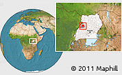 Satellite Location Map of Bugahya, highlighted country, highlighted parent region, within the entire country