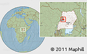 Savanna Style Location Map of Bugahya, highlighted country, highlighted parent region, hill shading