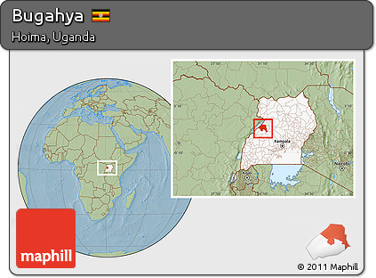 Savanna Style Location Map of Bugahya, highlighted country, hill shading