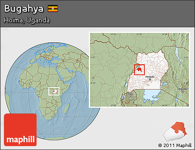 Savanna Style Location Map of Bugahya, highlighted country, hill shading