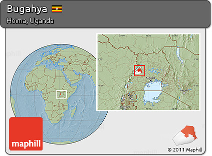 Savanna Style Location Map of Bugahya, highlighted parent region, within the entire country, hill shading