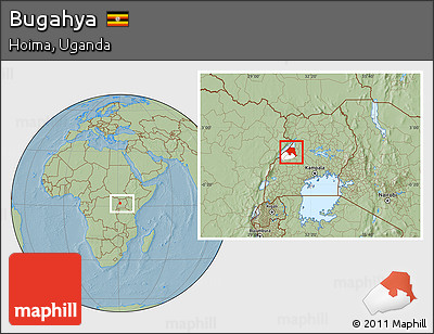 Savanna Style Location Map of Bugahya, highlighted parent region, within the entire country, hill shading