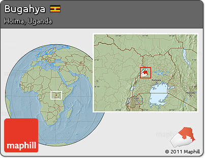 Savanna Style Location Map of Bugahya, highlighted parent region, hill shading