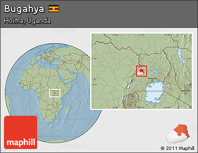 Savanna Style Location Map of Bugahya, highlighted parent region, hill shading