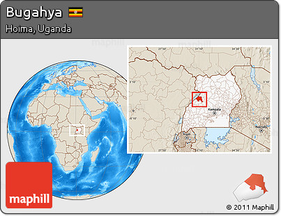 Shaded Relief Location Map of Bugahya, highlighted country