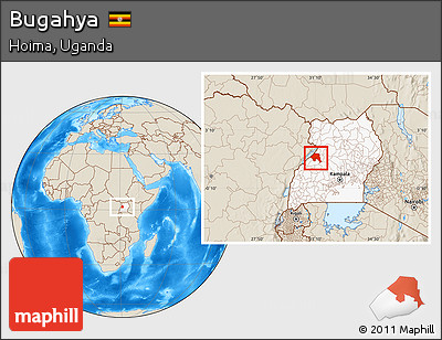 Shaded Relief Location Map of Bugahya, highlighted country