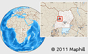 Shaded Relief Location Map of Bugahya, highlighted country, highlighted parent region, within the entire country