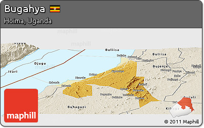 Physical Panoramic Map of Bugahya, shaded relief outside