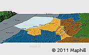 Political Panoramic Map of Bugahya, darken