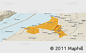 Political Panoramic Map of Bugahya, shaded relief outside