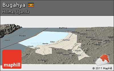 Shaded Relief Panoramic Map of Bugahya, darken