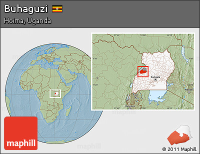 Savanna Style Location Map of Buhaguzi, highlighted country, highlighted parent region, hill shading