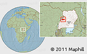 Savanna Style Location Map of Buhaguzi, highlighted country, hill shading