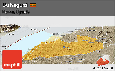 Physical Panoramic Map of Buhaguzi, semi-desaturated