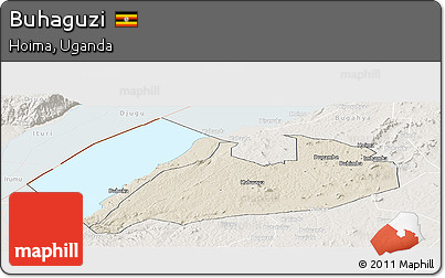 Shaded Relief Panoramic Map of Buhaguzi, lighten