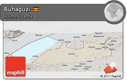 Shaded Relief Panoramic Map of Buhaguzi, semi-desaturated