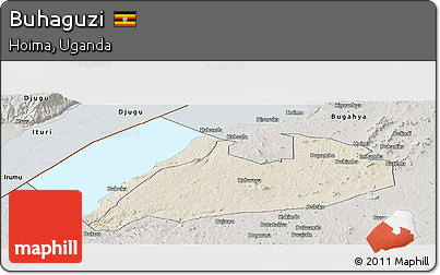 Shaded Relief Panoramic Map of Buhaguzi, semi-desaturated