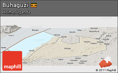 Shaded Relief Panoramic Map of Buhaguzi, semi-desaturated
