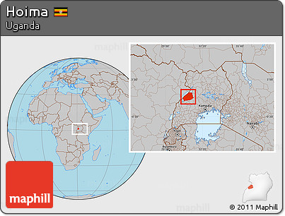 Gray Location Map of Hoima, within the entire country