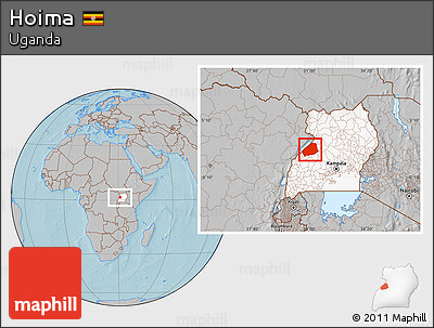 Gray Location Map of Hoima, highlighted country, hill shading