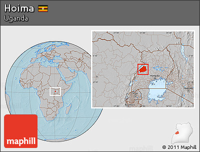 Gray Location Map of Hoima, hill shading