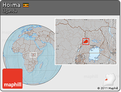 Gray Location Map of Hoima, hill shading
