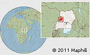 Savanna Style Location Map of Hoima, highlighted country, within the entire country, hill shading