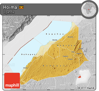 Physical Map of Hoima, lighten, desaturated