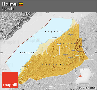 Physical Map of Hoima, lighten, desaturated
