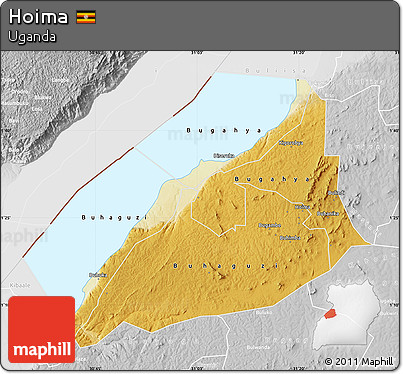 Physical Map of Hoima, lighten, desaturated