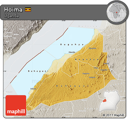 Physical Map of Hoima, lighten, semi-desaturated
