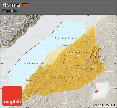 Physical Map of Hoima, lighten, semi-desaturated