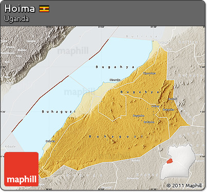 Physical Map of Hoima, lighten, semi-desaturated