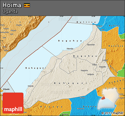 Shaded Relief Map of Hoima, political outside