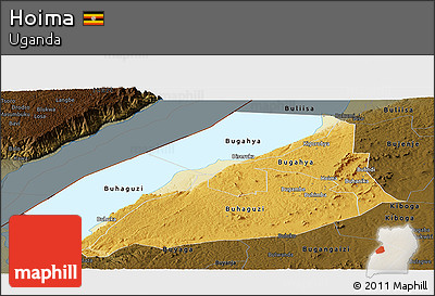 Physical Panoramic Map of Hoima, darken