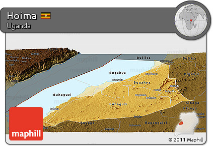 Physical Panoramic Map of Hoima, darken