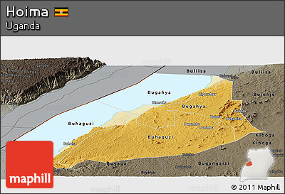 Physical Panoramic Map of Hoima, darken, semi-desaturated