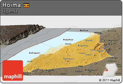 Physical Panoramic Map of Hoima, darken, semi-desaturated
