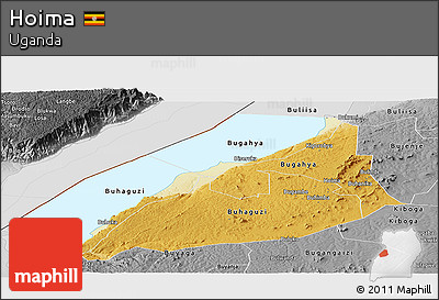 Physical Panoramic Map of Hoima, desaturated