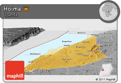 Physical Panoramic Map of Hoima, desaturated