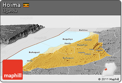 Physical Panoramic Map of Hoima, desaturated