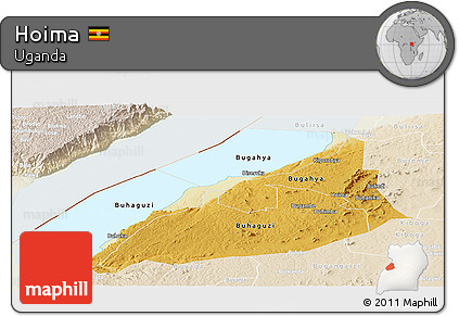 Physical Panoramic Map of Hoima, lighten