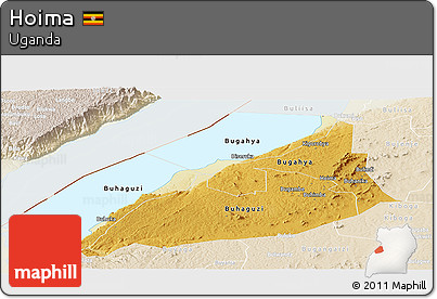 Physical Panoramic Map of Hoima, lighten